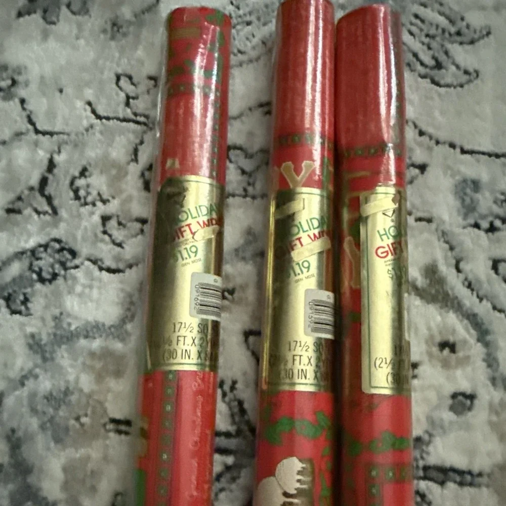 3 Rolls Vtg  Ambassador Christmas Wrapping Paper 17.5 sq ft Rolls Baking Recipe